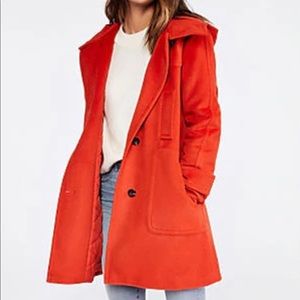 Orange hooded coat